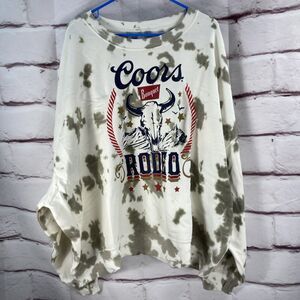 Coors Banquet Rodeo Sweatshirt Womens XXXL 3XL Pullover Tie Dye Cow Skull Cream